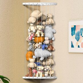 Corner Stuffed Animal Storage Organizer, Toy Stuffed Animals Hammock Net Adjustable Length, Spave Save for Hanging Wall Plush Toy Holder, Kids Furniture room Decor for Nursery Playroom Bedroom, Black
