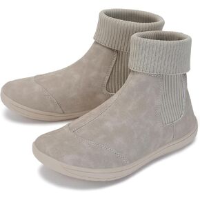 WHITIN Women's Wide Barefoot Ankle Boots | Minimalist Chelsea Styles | Zero Drop | Stacked Sock-like Cuffs