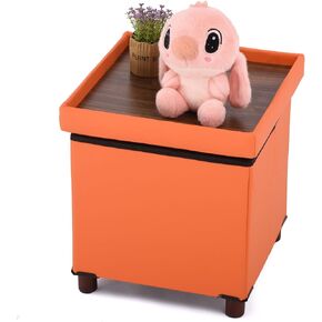 Storage Ottoman, Ottoman with Storage for Living Room Ottoman Square Tray Bedroom Cube Foot Rest Stool with Legs Small Ottomans Coffee Table Lid Foldable Footstool Faxu Leather 15" in (Green)