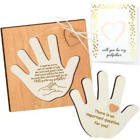 Karenhi 2 Pcs Will You Be My Godmother Gifts Godmother Proposal Gift Set Includes Wood God Mom Proposal Wood Detachable Palm and Asking Card for Baptism Wedding Women Girls Gifts