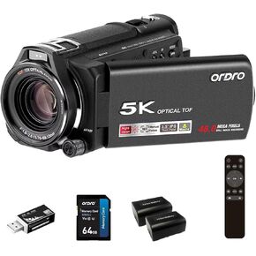 ORDRO XV80 5K Video Camera Camcorder, 12X Optical Zoom 48MP Vlogging Camera for YouTube, Photography Recorder Camera with 3.5" IPS Rotation Screen, WDR, IR Night Vision, WiFi 64G Card