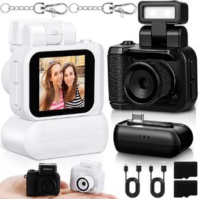2 مجموعات Mini Keychain Camera 1080p صغير الرجعية محمولة صورة الفيديو كاميرا 600 دقيقة عمر البطارية 16 جيجابايت كاميرا الفيديو Micro Microd مع ضوء فلاش لتسجيل دراسة السفر (بالأبيض والأسود)