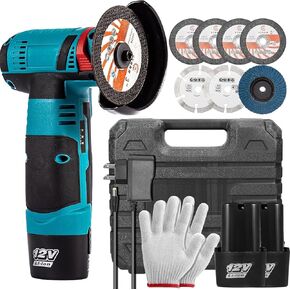 Housiwill Cordless Angle Grinder Tool, 19500RPM Mini Angle Grinder, 12V Cordless Electric Power Angle Grinder Tool with 2PCS 2000mAh Battery,Grinder Handheld Cutter for Metal Wood Grinding and Cutting
