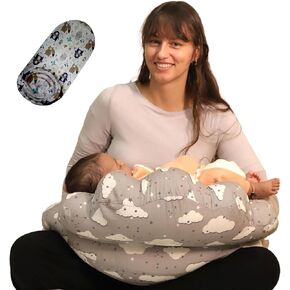 Animal Printed Cotton Breastfeeding Nursing Pillow with 2 Extra Cover with Adjustable Waist Strap – Soft, Washable, & Supportive for Breastfeeding Moms