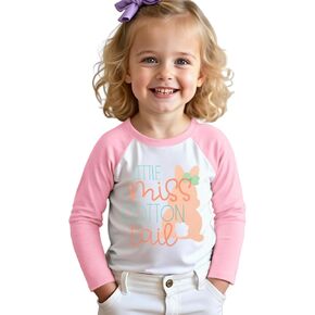 Toddler Baby Girls Easter Shirt Little Miss Cotton Tail Bunny T-Shirt Graphic Funny Rabbit Raglan Sleeve Tees Tops