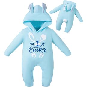 Newborn Baby Infant Boys Girls My First Easter Romper Rabbit Ears Hoodies Clothes
