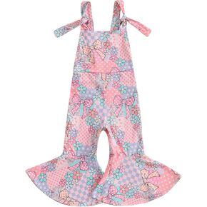 Kids Toddler Baby Girl Easter Outfit Bunny Sleeveless Romper Jumpsuit Boho Overalls Bell-Bottom Pants Summer Clothes