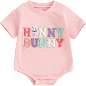 YINGISFITM My First Easter Baby Girl Boy Outfit Short Sleeve Bunny Shirt Onesie Bubble Romper Newborn Easter Clothes