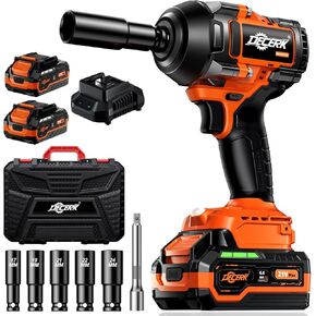 Cordless Impact Wrench Kit for Car, 1/2 Inch Driver, Brushless, 21V MAX, 650Ft-lbs (900N.m), Impact Gun with 2×4.0Ah Battery, Power Electric Wrench for Truck Tire/House/Mower