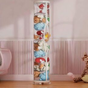 Stuffed Animal Storage Tube,Stuff Animal Organizer,Stuffed Animal Zoo Storage,Transparent Bucket with Zipper for Kids Toy Organizer,59" X 10"（White