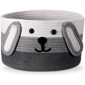 Zopeal Dog Woven Basket, 11.8" D x 6.7" H Toy Storage Organizer,dog Mom Gift Empty,cute Laundry Puppy Gift Animal Basket for Clothes,towels,toy,laundry,bathroom, Home(White, Gray)