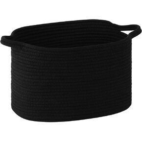 13"x10"x9" Cotton Rope Storage Basket, Woven Baskets with Handles for Organizing Home Office, Shelves, Nursery, Laundry, and Toys,Empty Gift Basket (Khaki/Black, 1 Pack)