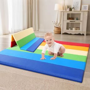 Foam Baby Play Mat: PU Leather Waterproof Kids Playmat - Trifold Floor Mat - Large Play Mat for Playpen Thick Pad Fodable Mattress Soft Toddler Mattress Infant Cushion for Preschool (Beige)