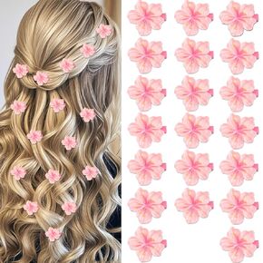 Spring Flower Hair Clips,20Pcs Cherry Blossoms Alligator Clips,Pink Floral Hairgrips for Women,American Sakura Festival Hair Accessories for Girls Children