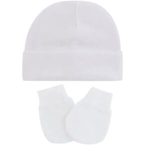 Newborn Baby Knit Newborrn Cap and mittents set – Cozy Beanie and Mits Combo for Newborns - Blue, Pink, White