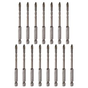 HARFINGTON 15pcs Titanium Masonry Drill Bit, 5mm Concrete Drill Bits Ceramic Tile Drill Bit with 1/4" Hex Shank 90mm Length for Ceramic Tile Marble Mirror Glass Concrete Brick Plastic Wood