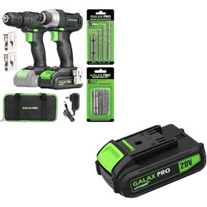 GALAX PRO Cordless Drill Driver/Impact Driver with 1pcs 1.3Ah Lithium-Ion Batteries, Charger Kit, 11pcs Accessories and Tool Bag and another DC-20V 1.3Ah Lithium Ion Battery Pack