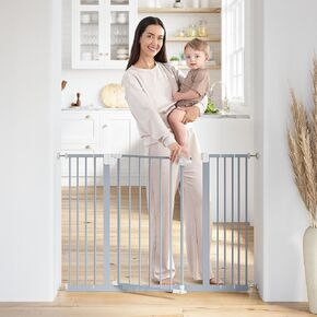 Comfy Cubs Baby Safety Gate with 3 Extensions - Adjustable 42" x 1.9" x 30" Q195 Steel Doorway Barrier - Powder-Coated Finish for Stairs and Doorways - Walk-Through Design Pet Gate - White