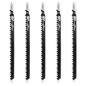 T344D T-Shank Jigsaw Blades, 5 Pcs 6 Inch Long Jig Saw Blades Carbon Steel Jigsaw Tool Accessory for Quick Cutting Thick Construction Softwood Hardwood Wood Core Plywood Chipboards Plastic