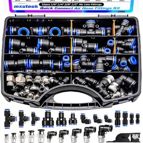 Mxuteuk Quick Connect Air Hose Mittings Kit ، 1/8 "، 1/4" ، 3/8 "، 1/2" الدفع لتوصيل التركيبات ، تركيبات الاتصال السريع للاتصال ، مجموعة هدية سريعة الإصدار (53pcs)
