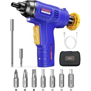 E009A 4V Electric Screwdriver, Built-In Bit Storage, 90 Min Fast Charge, Type-C Cable, LED, 6NM Protable Cordless Screwdriver w/7 Bits ＆ Storage Box, Ideal for DIY Projects