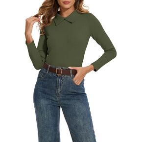 Business Casual Tops for Women Long Sleeve Polo Shirt Collared Shirts Cotton Blend Women's Shirts Classic