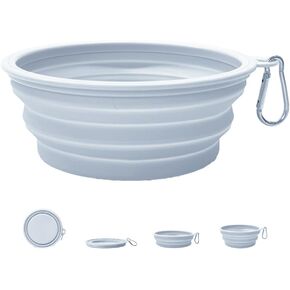 Collapsible Dog Bowl Travel Dog Water Bowl with Water Bottle Holder, Silicone Portable Dog Food Bowl for Cats and Dogs Walking, Hiking, Camping (Gray, 400 ml)