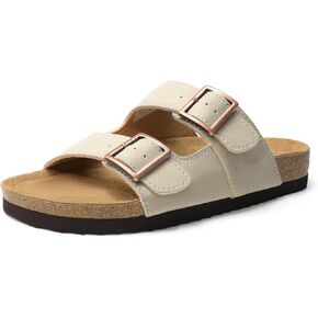 DREAM PAIRS Womens Slide Sandals Cork Footbed Open Toe Adjustable Flat Sandals Comfort Slip On Slippers for Summer