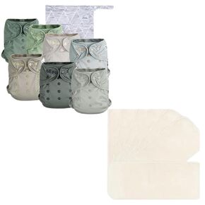 Nora's Nursery Cloth Diaper Cover, Washable Reusable Diaper Cover with Snap Closure, Flat or Fitted Cloth Diaper Inserts + 7 Pack Inserts with Snap