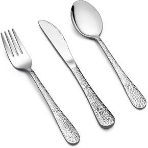 LIANYU 15-Piece Kids Utensils Silverware Set, Stainless Steel Toddler Hammered Flatware Cutlery, Children Tableware Includes Knives Forks Spoons, Dishwasher Safe