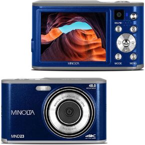 Minolta 48 Mega Pixels Point & Shoot Digital Camera with Rear Selfie Lens, Autofocus & 4K Ultra HD Video, Blue