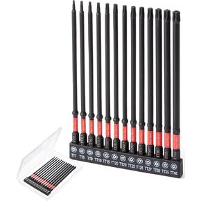Bates- Impact Long Torx Bit Set, 13 pcs, 6-Inch, 1/4" Hex Shank TT7-TT40, Tamper Proof Magnetic Security Torx Bit Set, S2 Steel