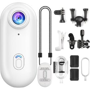 4K Mini WiFi Action Camera 64GB Thumb POV Portable Body Cam Wearable Sports Camera with Waterproof Case Premium Portable Camcorder Mount Anywhere for Work, Travel, Pet Walking (White)