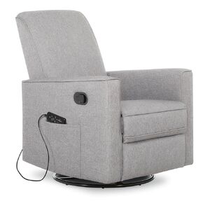 Evolur Raleigh Glider with Massager in Charcoal, Upholstered Plush Seating 360° Swivel Glider Rocking Chair, FSC Certified, Greenguard Gold & JPMA Certified Nursery Glider Recliner