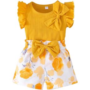SUREPOCH Toddler Baby Girl Clothes Summer Outfits Ruffled Knit Sleeveless Top Cute Shorts Set Perfect Gifts for Baby Girls