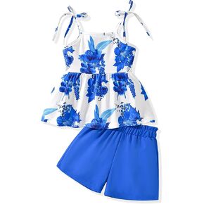 puseky Toddler Baby Girls Summer Clothes Outfits Sleeveless Strappy Shirt Tops and Shorts 2PCS Cute Summer Shorts Set