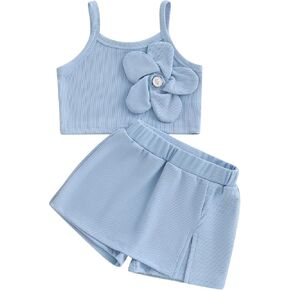 Kuriozud Toddler Little Girl Summer Clothes Spaghetti Strap Tank Tops Split Hem Skorts Shorts Set 2 Piece Outfit