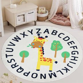 Cartoon Giraffe Rug Round Animal Print Carpet 4Ft Round Soft Giraffe Area Rug Non-Slip Circular Play Mat for Boys and Girls, Kids Carpet for Playroom, Classroom, or Nursery Decor