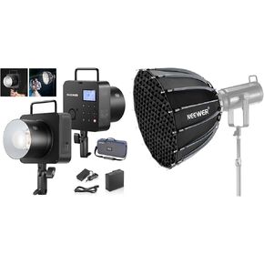 NEEWER Q4 400Ws 2.4G TTL Outdoor Studio Flash Strobe (New Look),1/8000 HSS 2800mAh Battery Powered with NS55P Parabolic Softbox Quick Release with Diffuser and Grid, Bowens Mount
