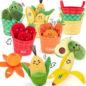 hahaland Baby Sensory Toys - 16 PCS My First Fruit Vegetable Color Sorting Play Food with Crinkle Rattle Sound, Montessori Toys for Babies 6-12 Months, Fill Spill Toy 12-18 Months 1 Year Old Girl Gift