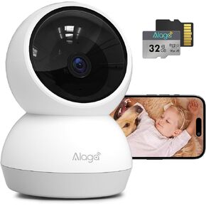 Alaga 2K Indoor Security Camera, AI Human & Pet Motion, 2.4/5 GHz, 360° Pan Tilt, Night Vision, 2 Way Audio, Compatible with Alexa & Google Assistant (Standard Configuration)