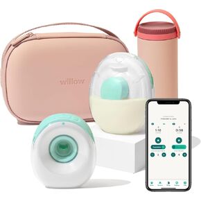 Willow Go - Wearable Breastfeeding Pump w/Case & Milk Cooler in Pink - Hands Free Breast Pump - Electric, Cordless - 9 Levels of Hospital Grade Suction Strength, App Compatible & Fits Fully in Bra