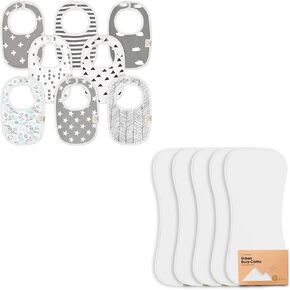 KeaBabies 8-Pack Baby Bibs for Girls & Boys and 5-Pack Burp Cloths for Baby Boys and Girls - Teething Baby Bibs for Boy, Girl - Ultra Absorbent Burping Cloth, Burp Clothes