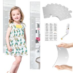Growth Chart Mirror, Puzzle Mirror Growth Chart, Mirror Growth Chart for Wall, Foldable 70-180cm Height Chart for Kids Room Wall Decor