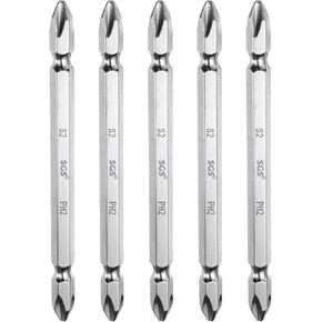 HARFINGTON 5pcs Magnetic Double Ended Screwdriver Bit 6.35mm PH2 4" Length 1/4" Hex Shank S2 Steel Two Sided Phillips Cross Screw Driver Bit, Bright Silver