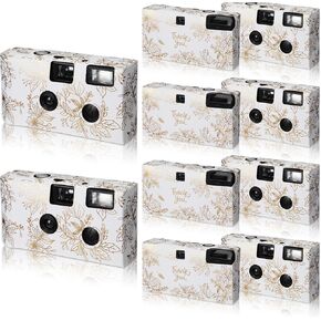 Kanayu 10 Pack Disposable Camera Bulk for Wedding, 35mm Single Use Camera Bulk with Flash One Time Camera for Gathering Anniversary Travel Party Supplies(Gold Stamping Rose)