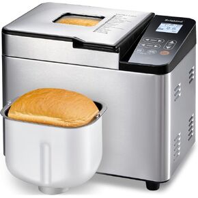 Bread Maker Machine with Ceramic Nonstick Pan, 19 Menus, 2 Pound Stainless Steel Breadmaker with Glass Touch Panel, Gluten Free, Sourdough Starter, Custom Setting, 3 Loaf Sizes & Crust Colors
