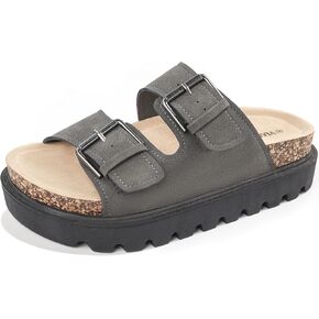 Women's Cork Platform Sandals Women with Adjustable Buckle, Black Platform Sandals Open-Toe Summer Slides for Women, Ultra-Comfortable Walking Shoes Lightweight Chunky Sandals