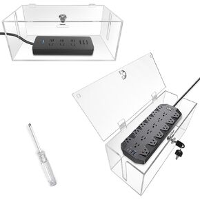 2PC Acrylic Plug Organizer Upgrade,Cable Management Box with Lock,Cable Organizer Box for Surge Protector Power Strip,TV Computer,Cable Wires of Home,Office,Child and Pet Proof