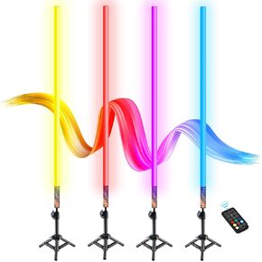 4 Pack Tube Light 4ft Battery Powered 120cm Handheld RGB LED Tube Lights with Tripods, 500 Vivid Effects, for DJ Lighting, Dance Club and Photography，Light Painting，YouTube，Night Bar, Party